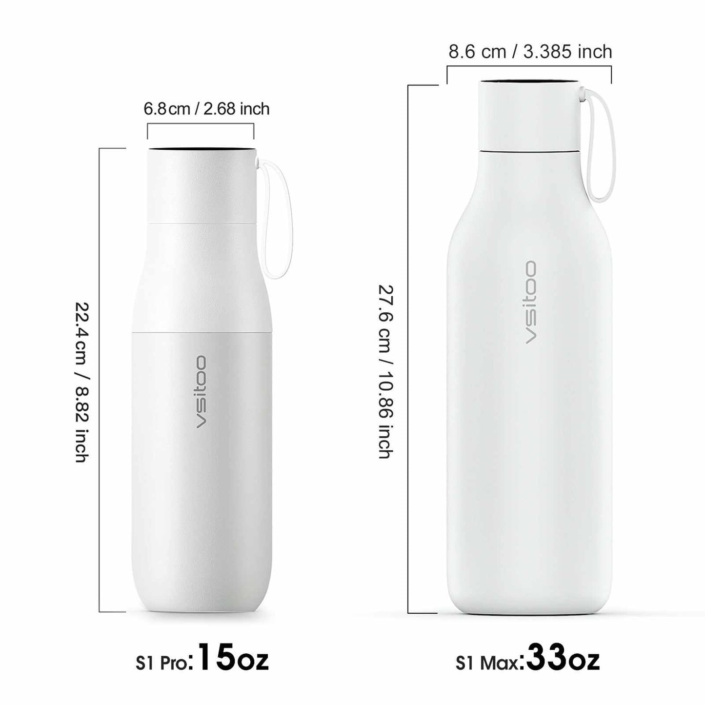 Vsitoo 15oz Smart Self Cleaning Water Bottle,Insulated Water Bottle with Stainless Steel, BPA-Free, AI Self-Clean, 30-Day Battery, Magnetic Charging for Travel, Gym or Office, White