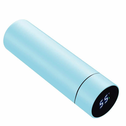 Black smart travel mug with 15oz capacity, LCD temperature display, tea infuser, and vacuum insulation for hot and cold beverages