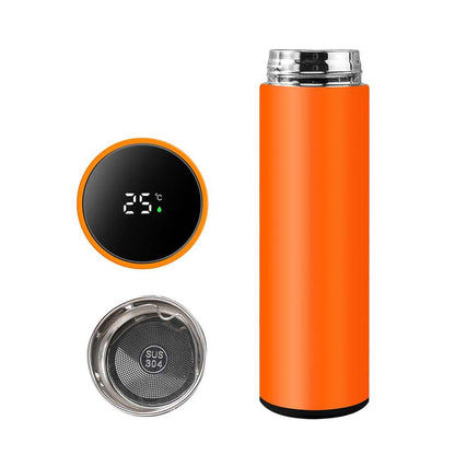 Smart Travel Mug with LCD Temperature Display - 15oz Insulated Tea/Coffee Thermo Bottle, Leak-Proof, Car Cup with Tea Infuser, Vacuum Insulated for Hot & Cold (450ml) (Black)