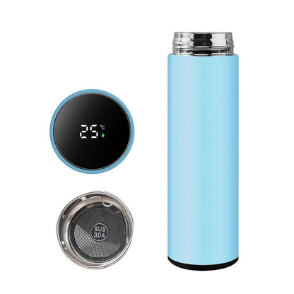 Smart Travel Mug with LCD Temperature Display - 15oz Insulated Tea/Coffee Thermo Bottle, Leak-Proof, Car Cup with Tea Infuser, Vacuum Insulated for Hot & Cold (450ml) (Black)