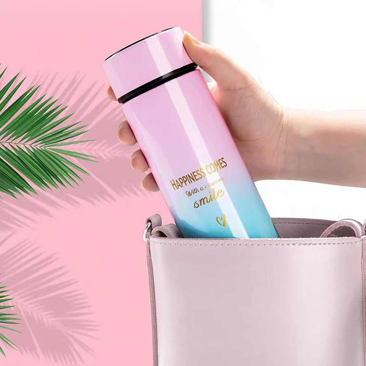 Smart Water Bottle Insulated Water Bottle Coffee Bottle Travel Coffee Mug Flasks for Hot and and Cold Drinks 16.9 oz/500ml (Gradient pink)