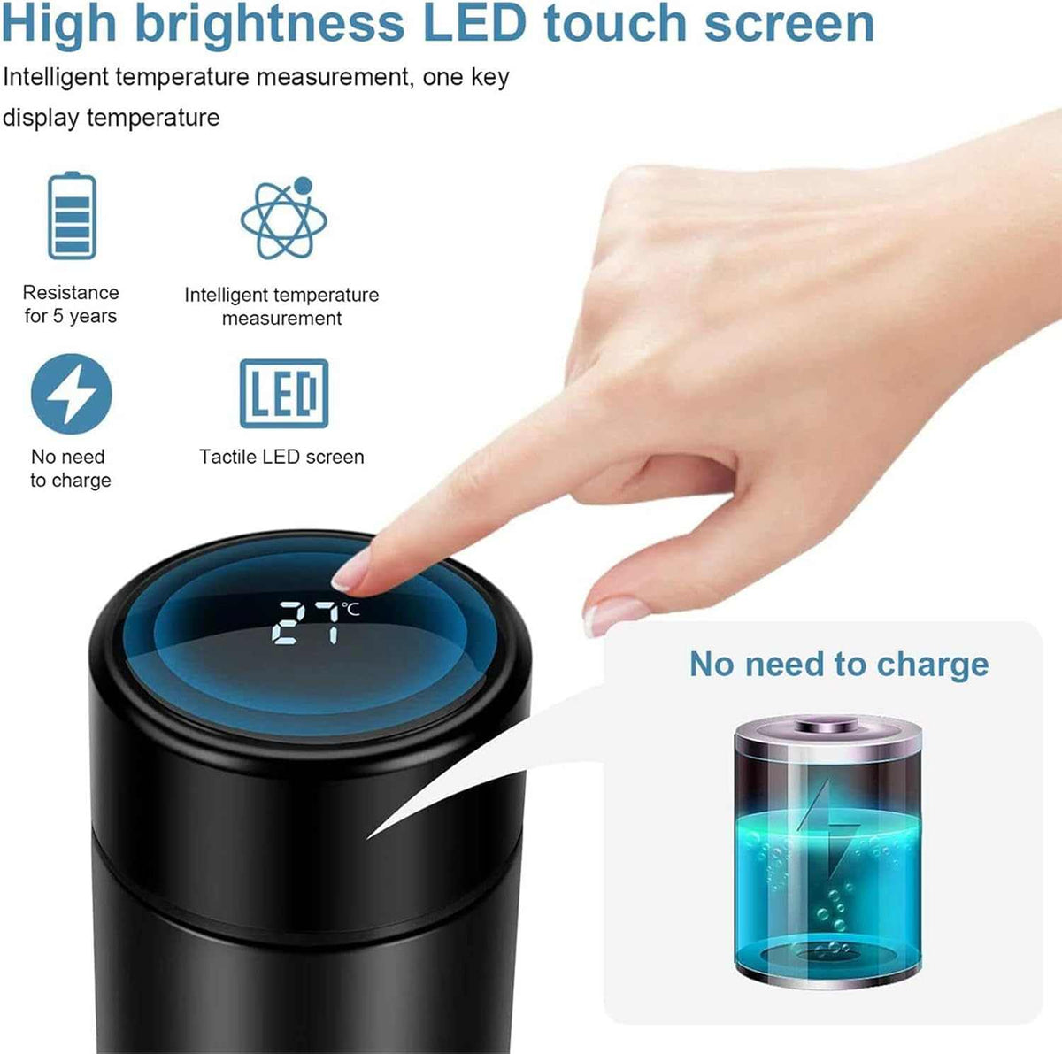 Smart LCD precision travel mug with matte black finish and temperature display on lid