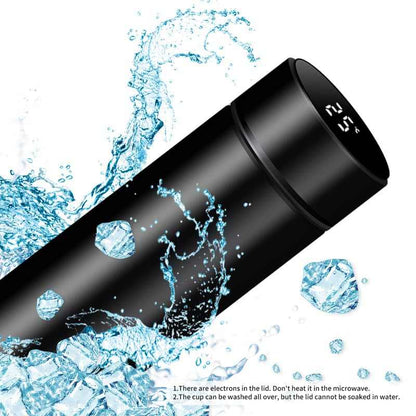 Smart Travel Mug with LCD Temperature Display - 15oz Insulated Tea/Coffee Thermo Bottle, Leak-Proof, Car Cup with Tea Infuser, Vacuum Insulated for Hot & Cold (450ml) (Black)
