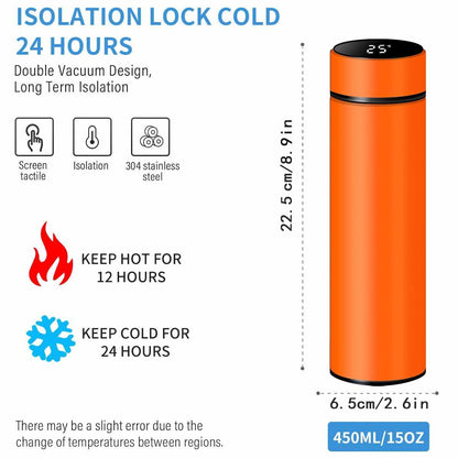 Smart Travel Mug with LCD Temperature Display - 15oz Insulated Tea/Coffee Thermo Bottle, Leak-Proof, Car Cup with Tea Infuser, Vacuum Insulated for Hot & Cold (450ml) (Black)