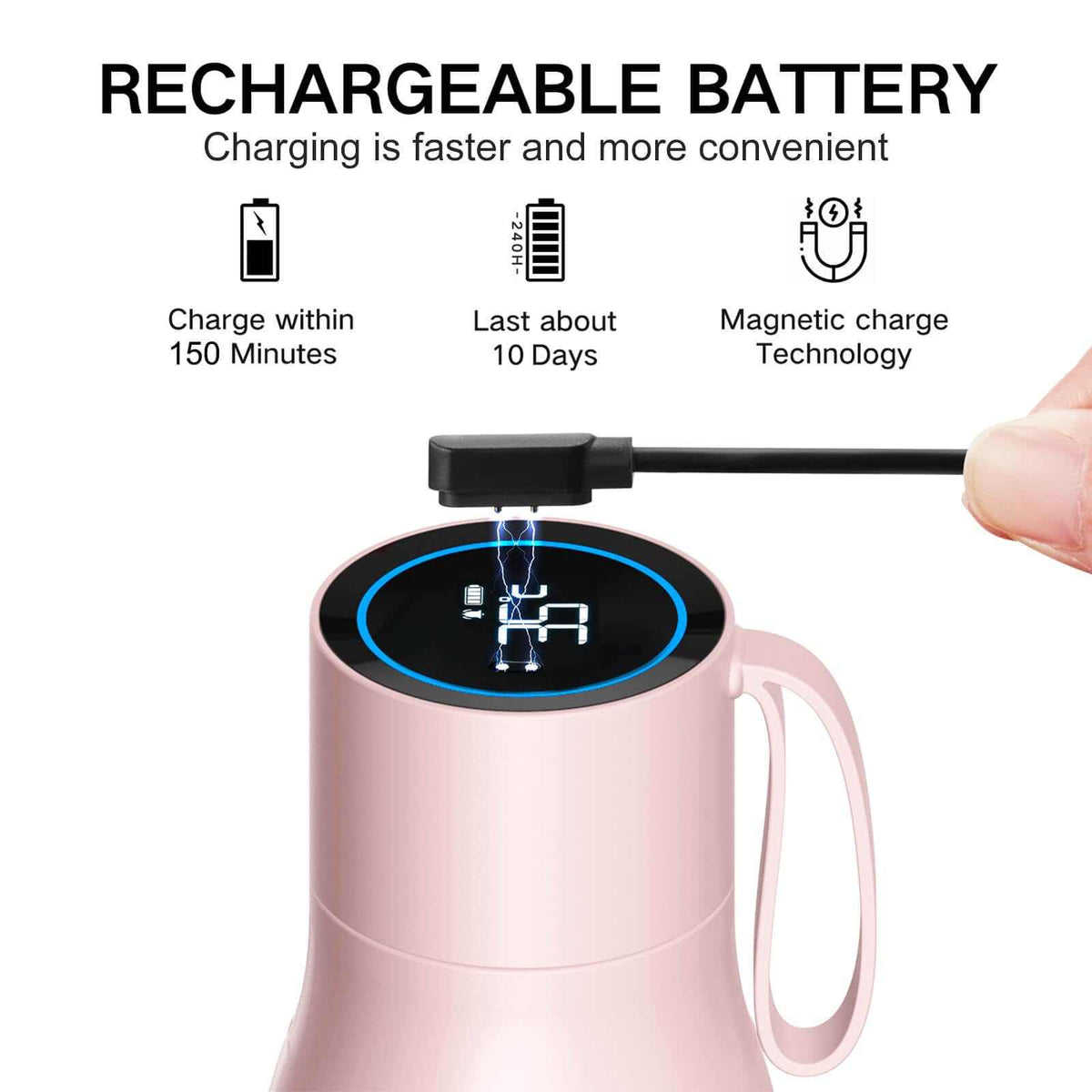 Vsitoo 15oz Smart Self Cleaning Water Bottle，Insulated Water Bottle with Stainless Steel, BPA-Free, AI Self-Clean, 30-Day Battery, Magnetic Charging for Travel, Gym or Office, White