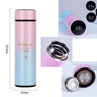 Smart Water Bottle Insulated Water Bottle Coffee Bottle Travel Coffee Mug Flasks for Hot and and Cold Drinks 16.9 oz/500ml (Gradient pink)