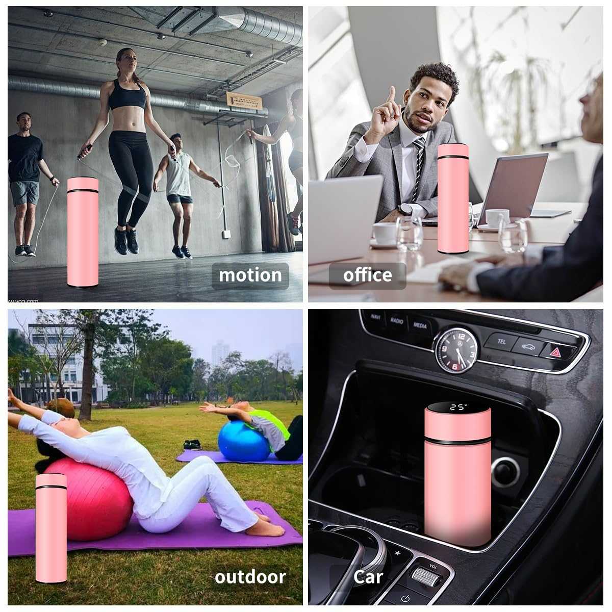 Smart Travel Mug with LCD Temperature Display - 15oz Insulated Tea/Coffee Thermo Bottle, Leak-Proof, Car Cup with Tea Infuser, Vacuum Insulated for Hot & Cold (450ml) (Black)