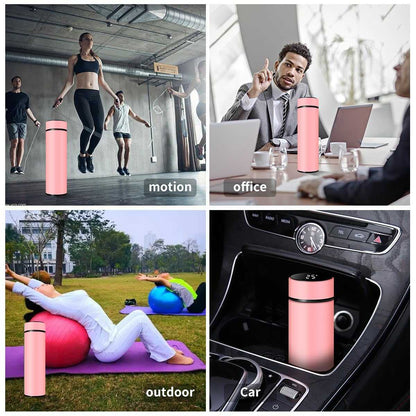 Smart Travel Mug with LCD Temperature Display - 15oz Insulated Tea/Coffee Thermo Bottle, Leak-Proof, Car Cup with Tea Infuser, Vacuum Insulated for Hot & Cold (450ml) (Black)