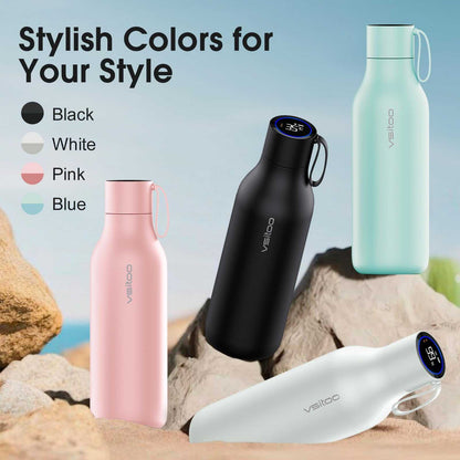 Vsitoo 15oz Smart Self Cleaning Water Bottle，Insulated Water Bottle with Stainless Steel, BPA-Free, AI Self-Clean, 30-Day Battery, Magnetic Charging for Travel, Gym or Office, White